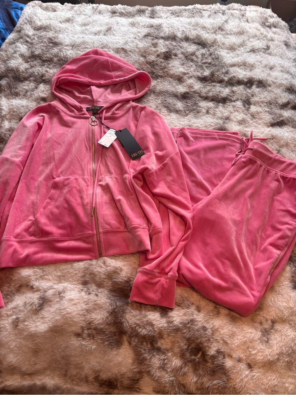 NWT Velour Zip Hoodie & Drawstring Joggers - Pink Lounge Set